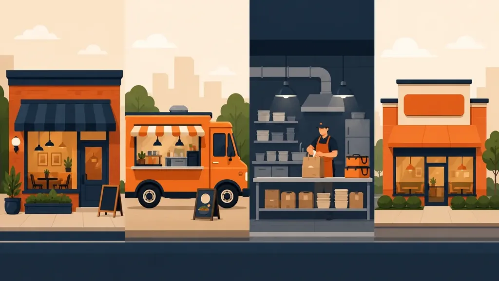 Porównanie modeli biznesowych w gastronomiilokal stacjonarny, food truck, dark kitchen i franczyza