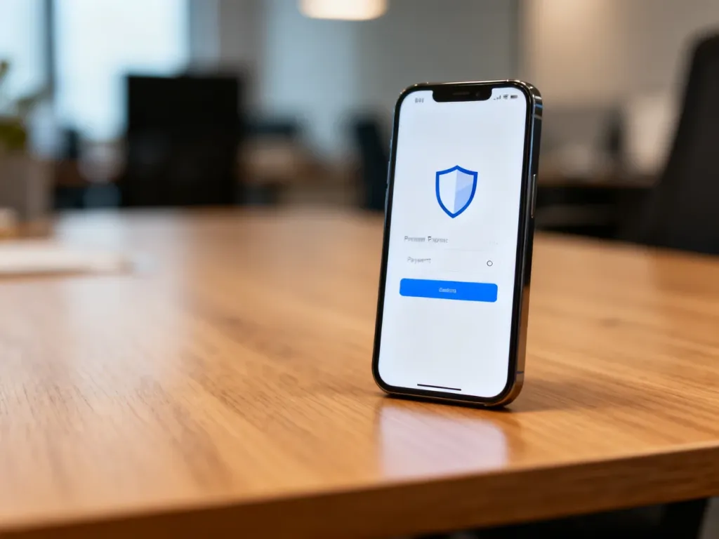 Smartfon z ikoną tarczy na ekranie, symbolizujący bezpieczne płatności cyfrowe i ochronę transakcji finansowych.