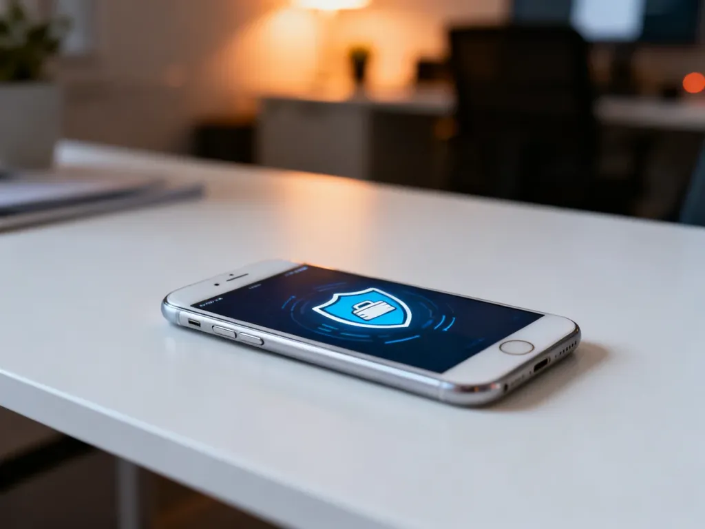 Smartfon z ikoną cyfrowego portfela na ekranie, symbolizujący bezpieczne płatności mobilne PayPal na minimalistycznym biurku.